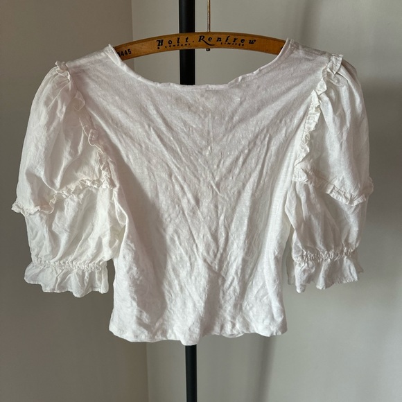 Anthropologie White Puff Sleeve Ruched Blouse - Picture 9 of 13